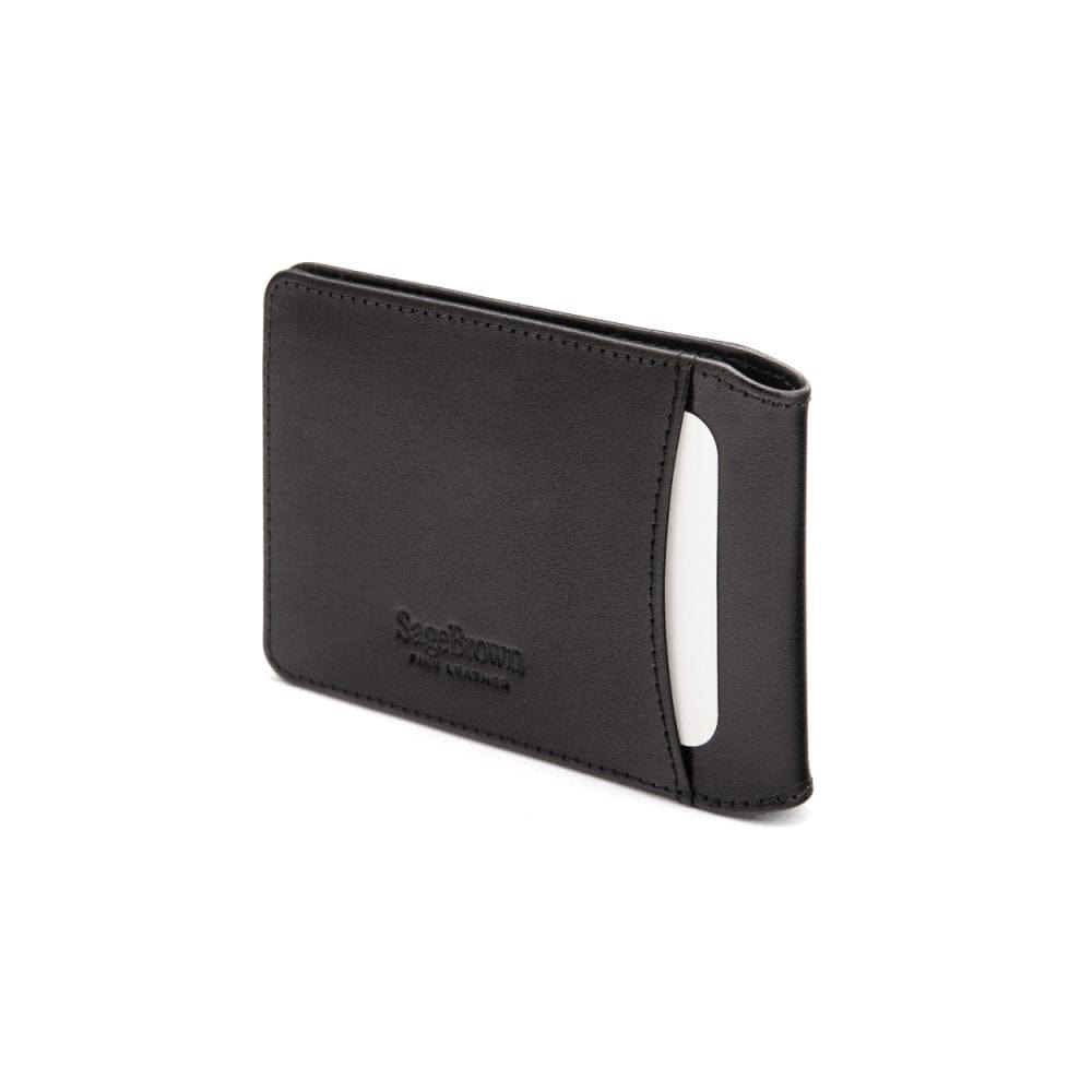 Leather Oyster card holder, black with cobalt, back