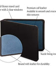 Leather Oyster card holder, black with cobalt, features