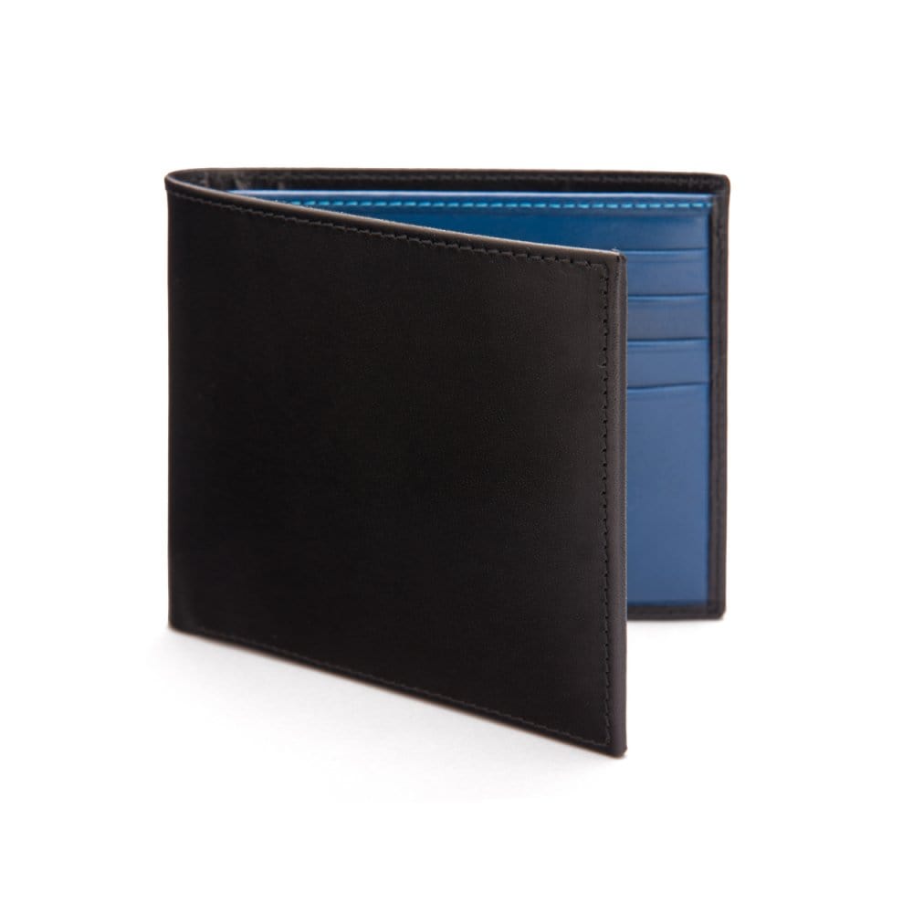 Black With Cobalt Compact Leather Billfold Wallet With RFID Protection