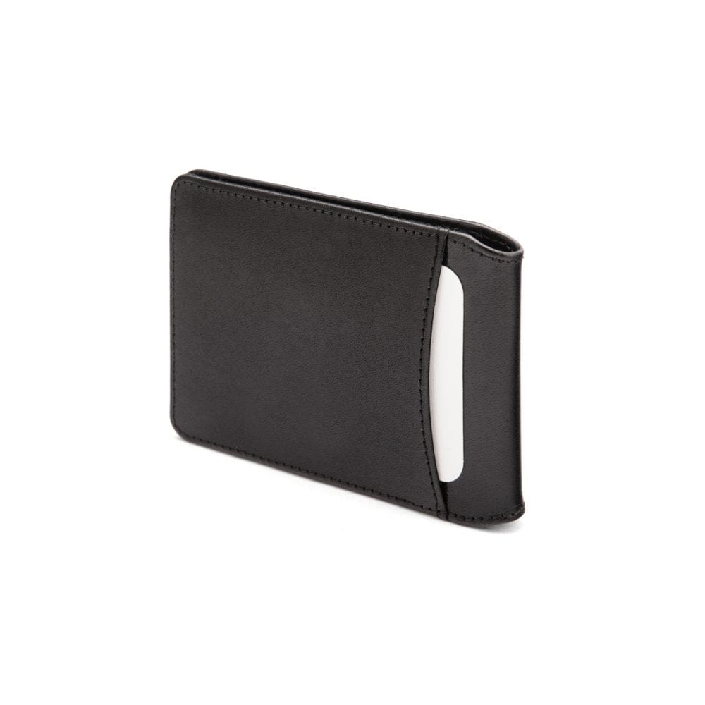 Leather travel card wallet, black with cobalt, back
