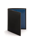 Leather wallet with 9 CC and ID, black with cobalt, front