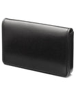 Leather business card holder with magnetic closure, black with cobalt, front