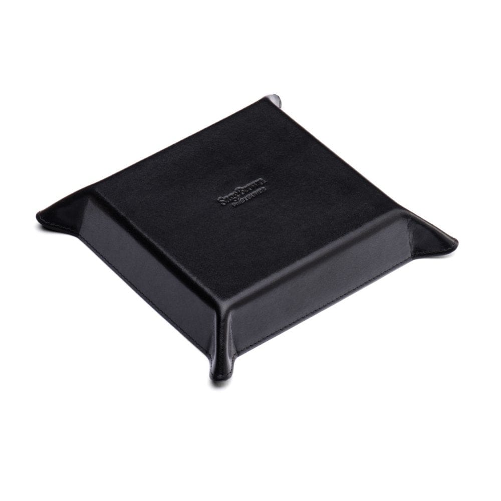 Leather valet tray, black with cobalt, base