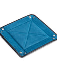 Leather valet tray, black with cobalt, flat