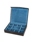 Black With Cobalt Men's Large Leather Cufflink Box