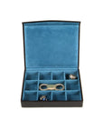 Black With Cobalt Men's Large Leather Cufflink Box