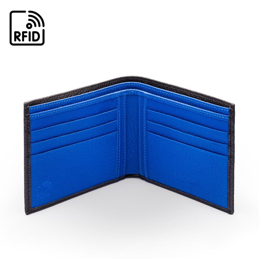 RFID wallet, black with cobalt, open