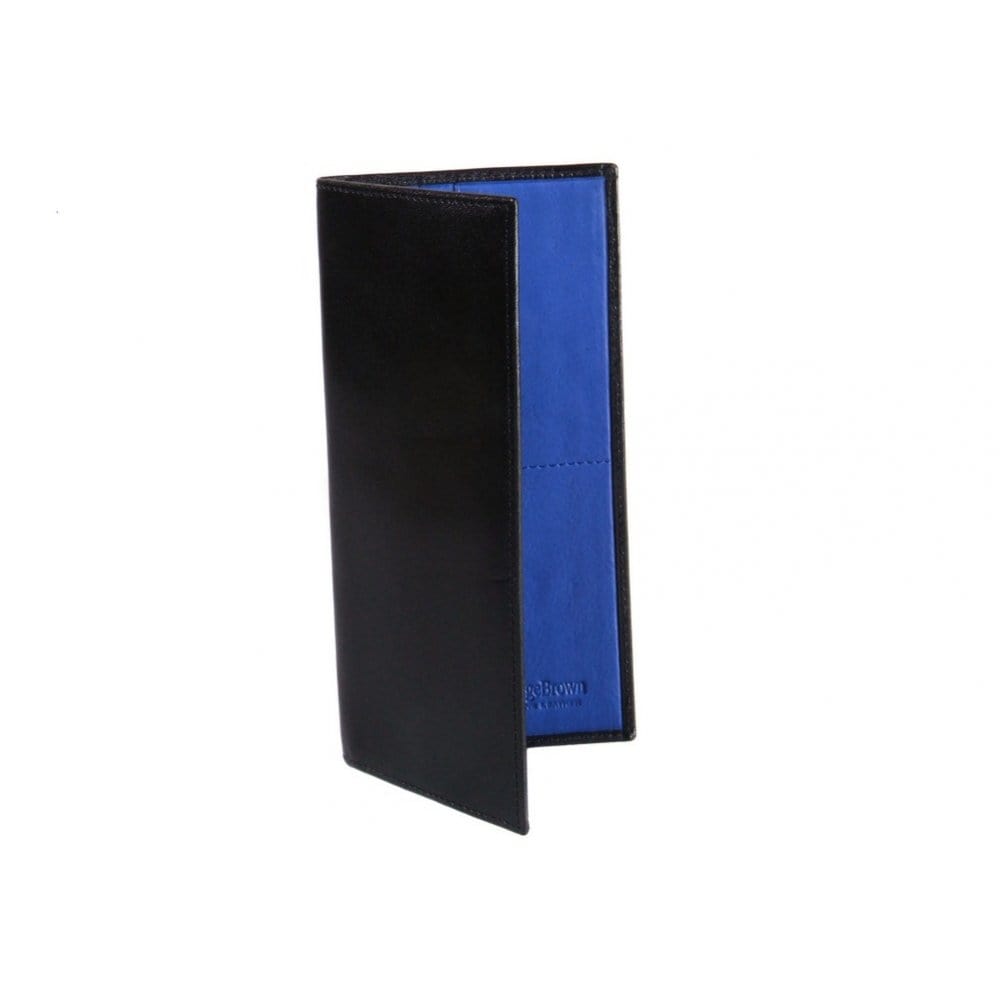 Black With Cobalt Slim Leather Tall Top Pocket Wallet With 12 CC