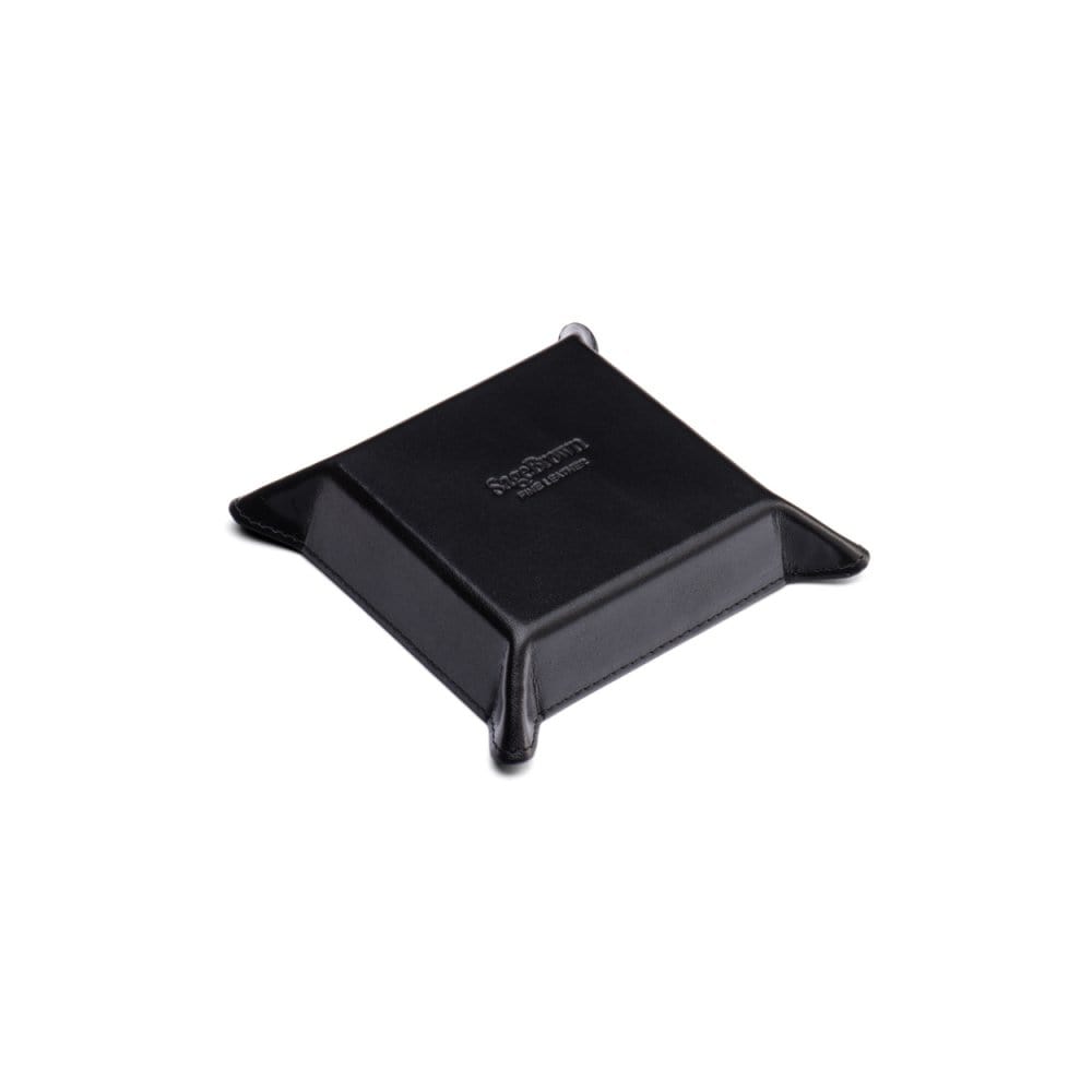 Small leather valet tray, black with cobalt, reverse