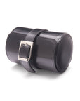 Small leather watch roll, black with cobalt, front