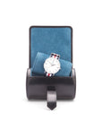 Small leather watch roll, black with cobalt, inside