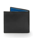 Soft leather wallet with RFID blocking, black with cobalt, back