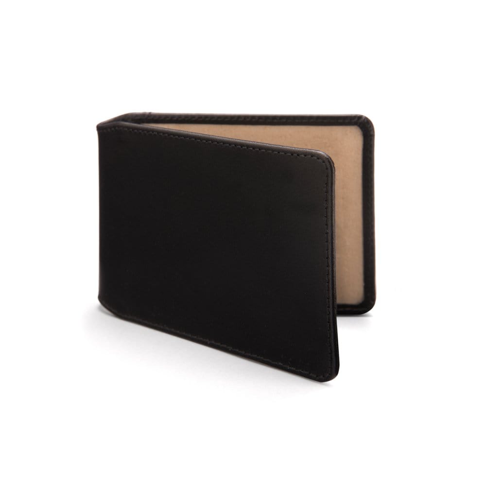 Leather Oyster card holder, black with cream, front