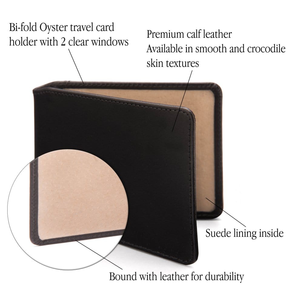 Leather Oyster card holder, black with cream, features