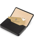 Leather business card holder with magnetic closure, black with cream, inside