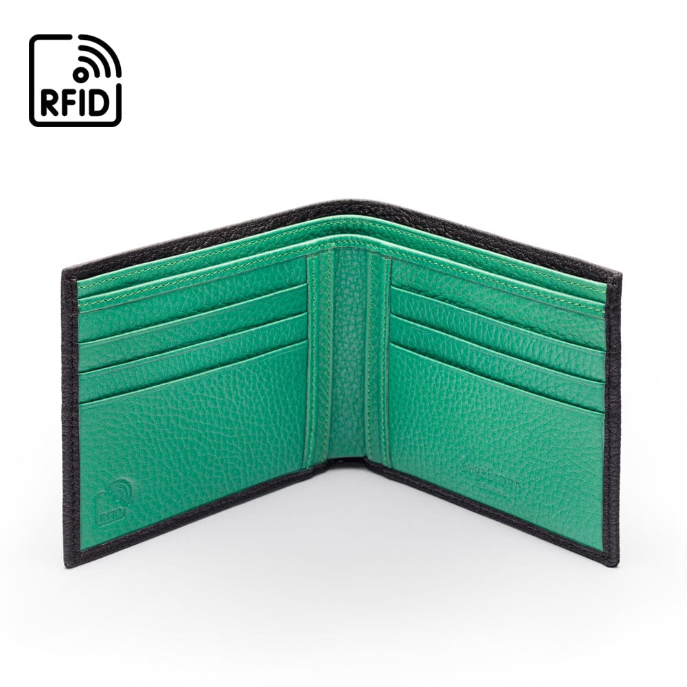 RFID wallet, black with emerald, open