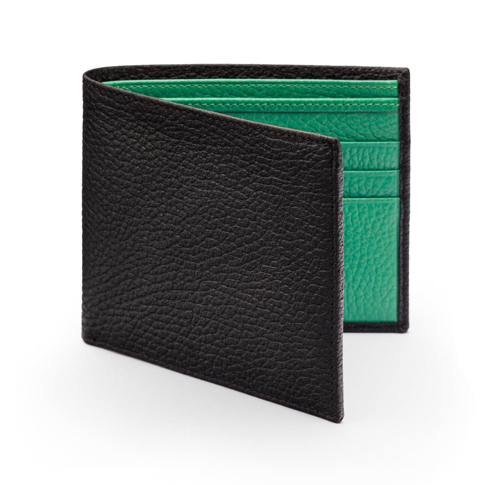 RFID wallet, black with emerald, front