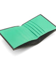 Leather compact billfold wallet 6CC, black with emerald, inside