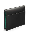 Leather compact billfold wallet 6CC, black with emerald, back