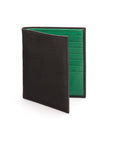 3/4 height leather wallet 14 CC, black with green, front