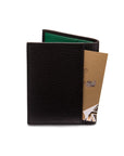 RFID leather wallet with 4 CC, black with green, back