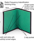 RFID leather wallet with 4 CC, black with green, features