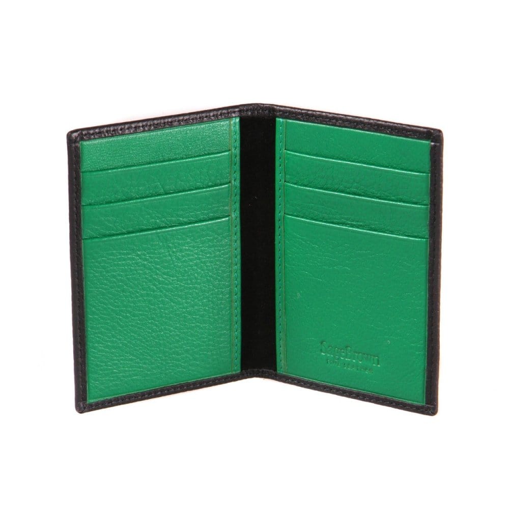Black With Green Slim Leather Six Credit Card Case