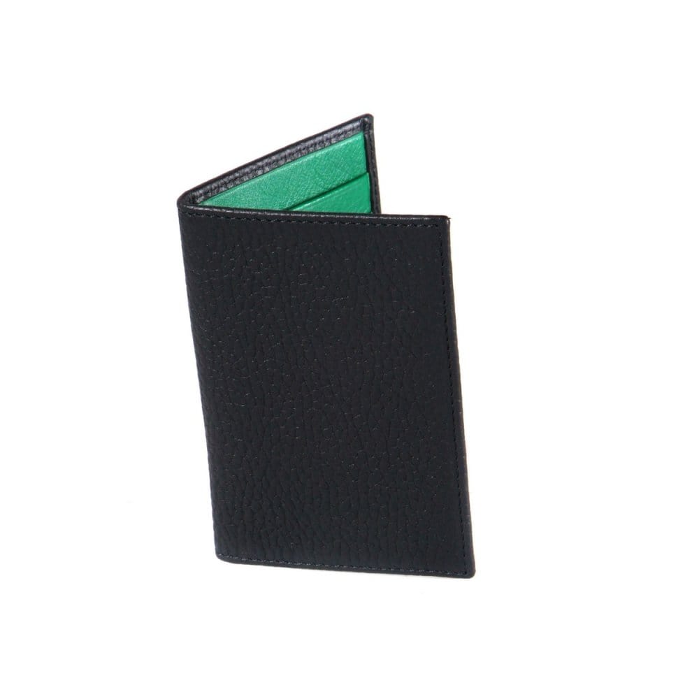 Black With Green Slim Leather Six Credit Card Case