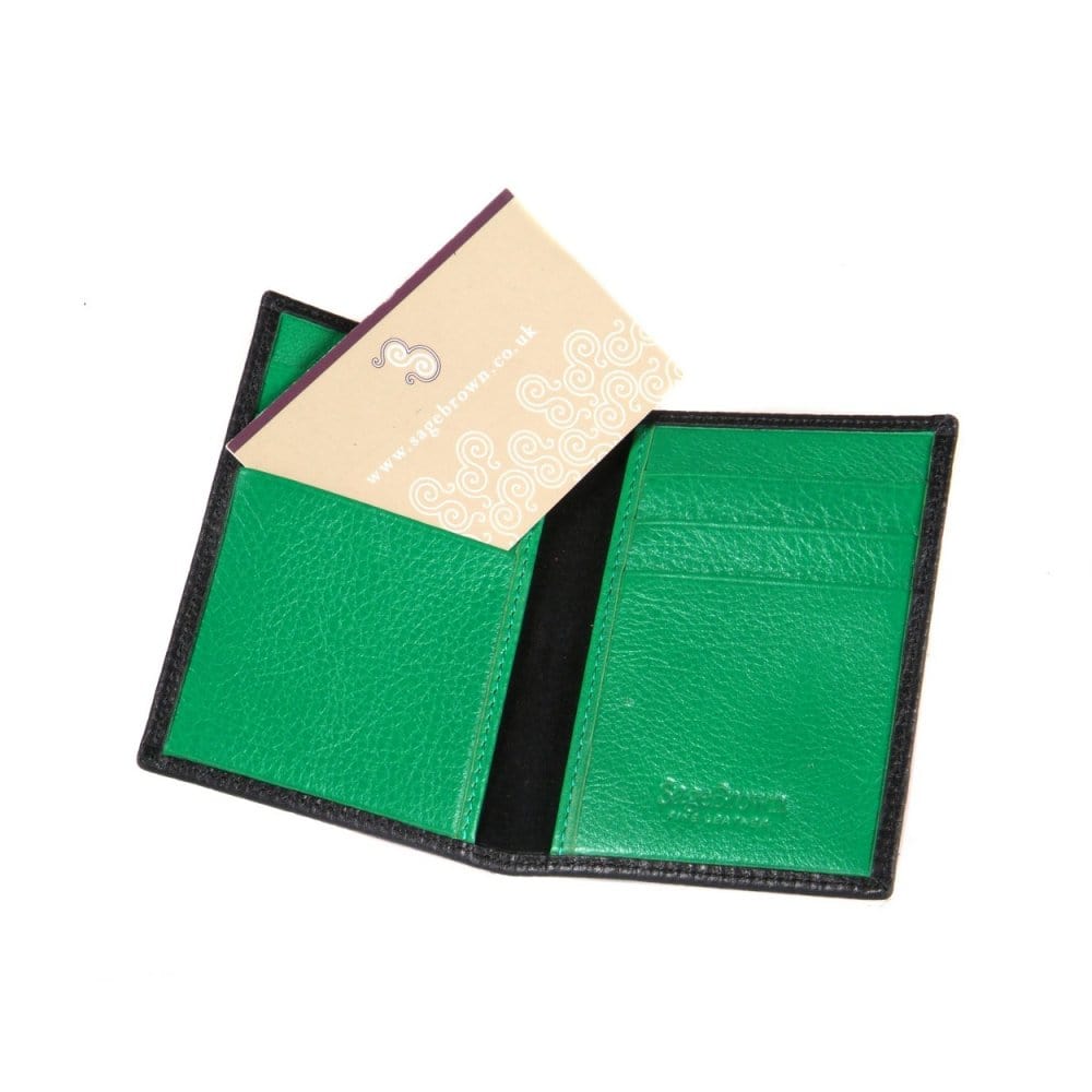 Black With Green Slim Leather Six Credit Card Case