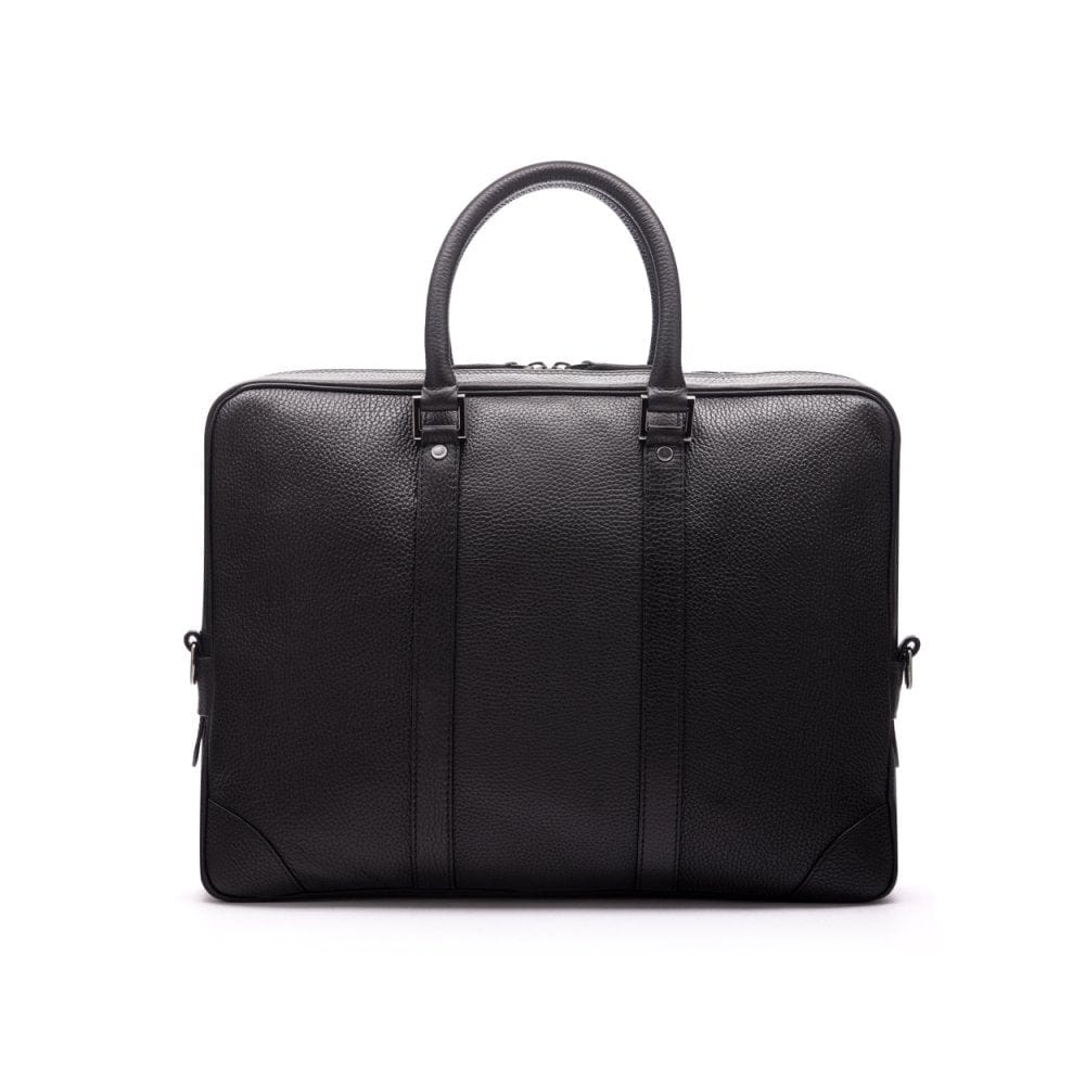 15" leather laptop bag, black, front