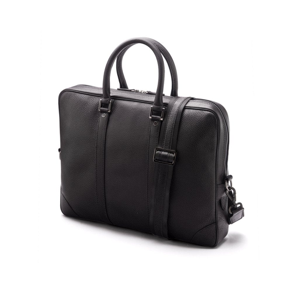 15" leather laptop bag, black, side
