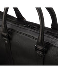 15" leather laptop bag, black, gunmetal zip closure