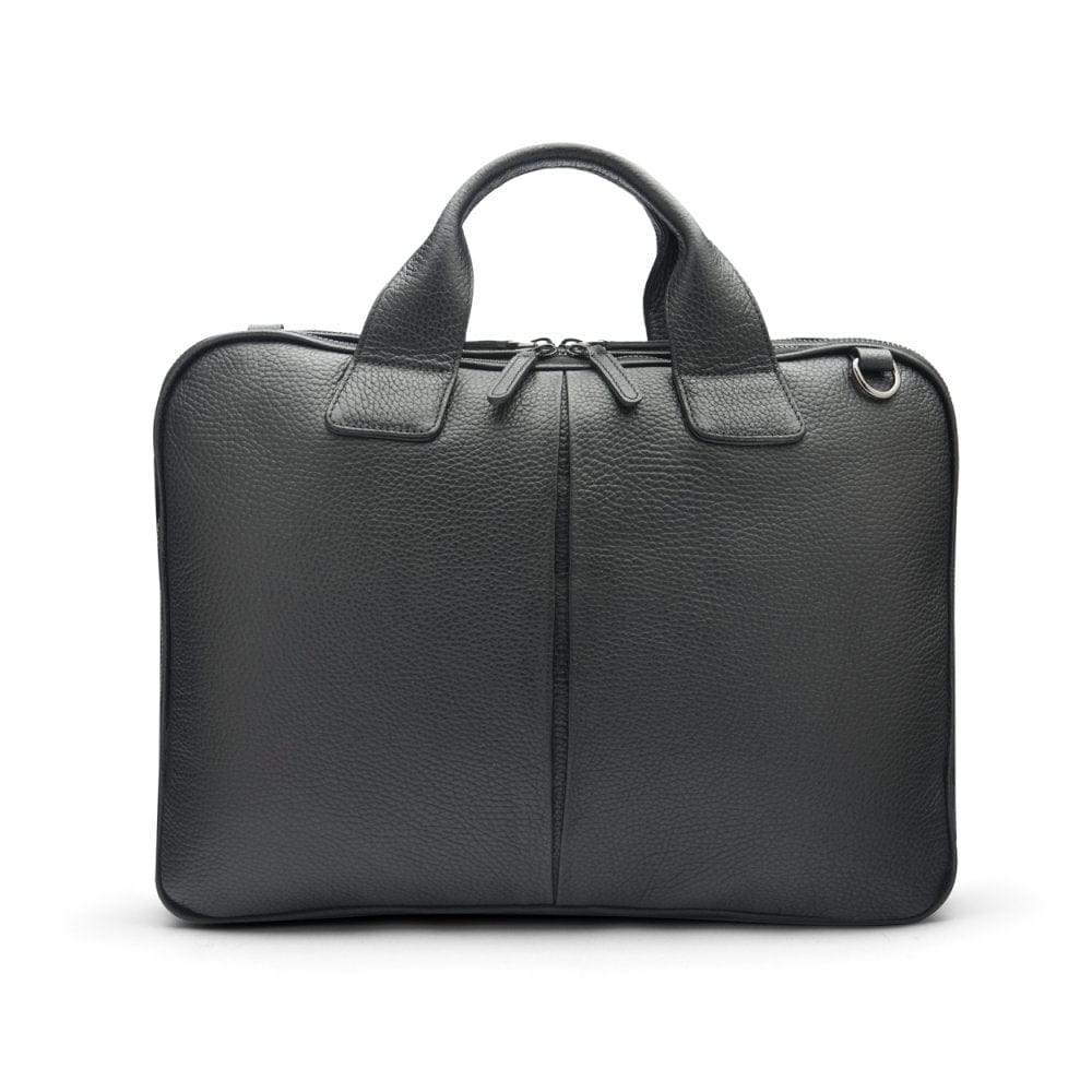Leather 13" laptop briefcase, black, front