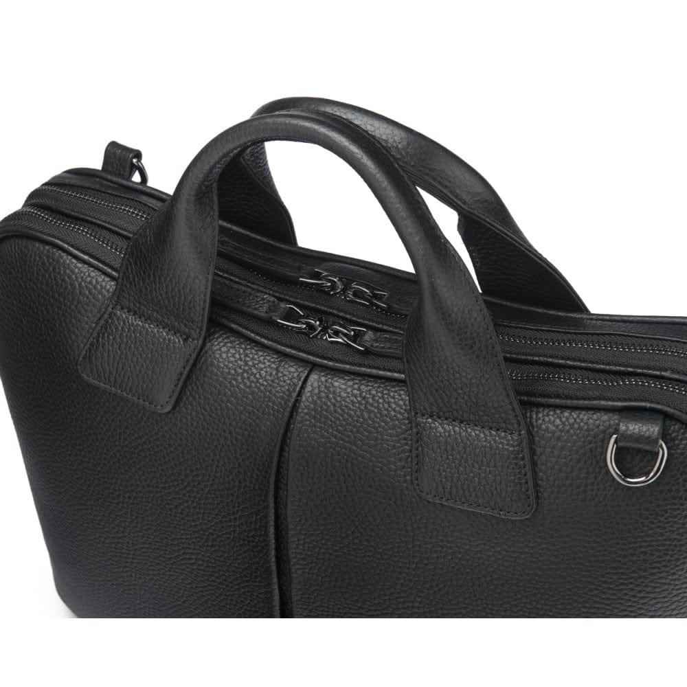 Leather 13" laptop briefcase, black, zip closure