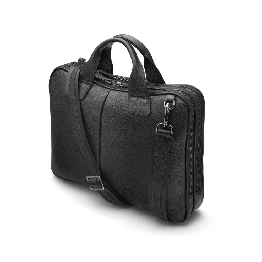 Leather 13" laptop briefcase, black, side