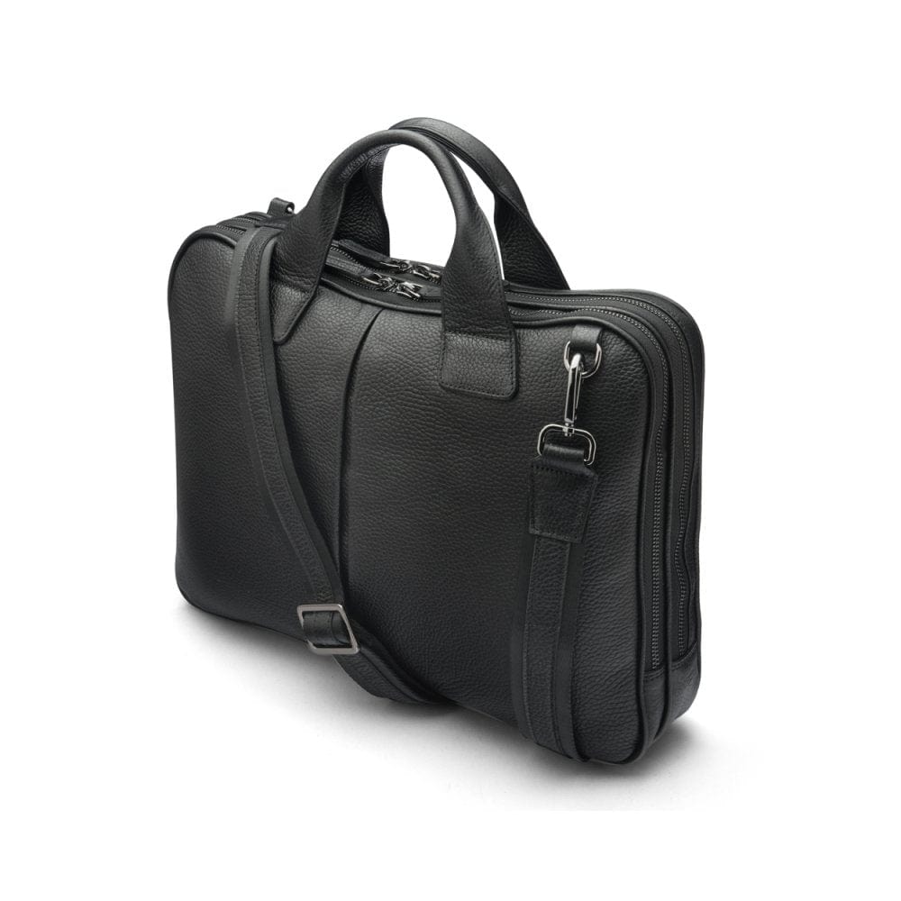 Leather 13&quot; laptop briefcase, black, side