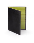 3/4 length tall bifold wallet with 6 CC, black with lime, front