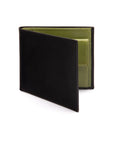 Leather wallet with coin purse, black with lime, front