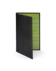 Tall leather suit wallet 10 CC, black with lime, front