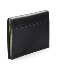 Leather compact billfold wallet 6CC, black with lime, back