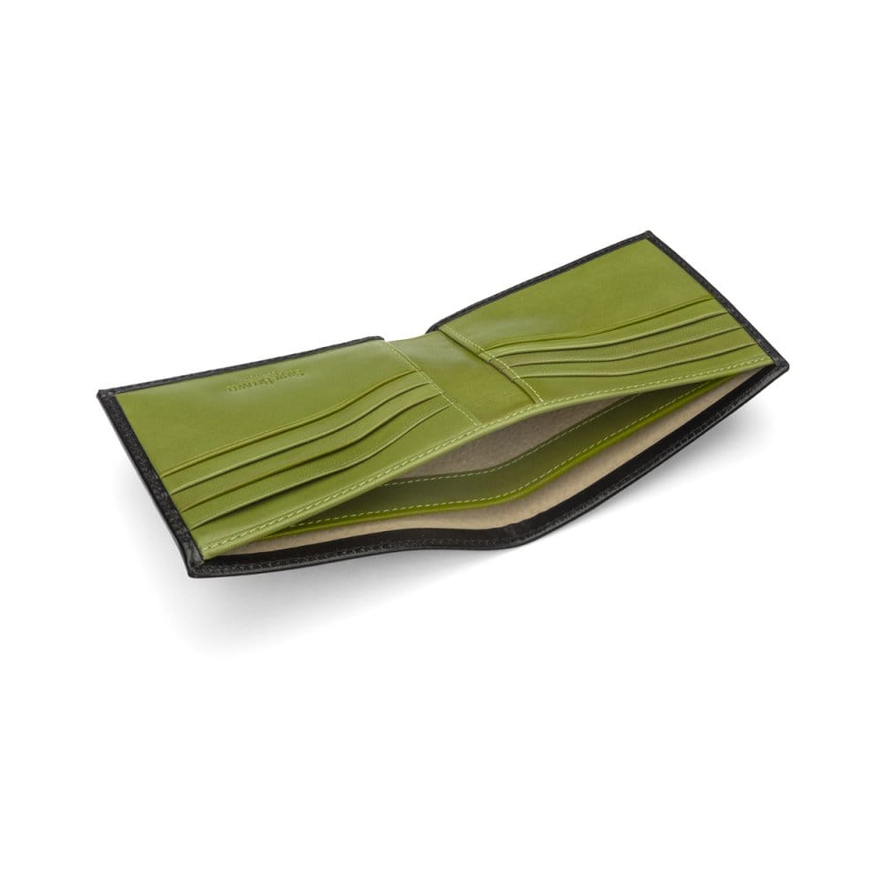 Black With Lime Compact Leather Billfold Wallet With RFID Protection