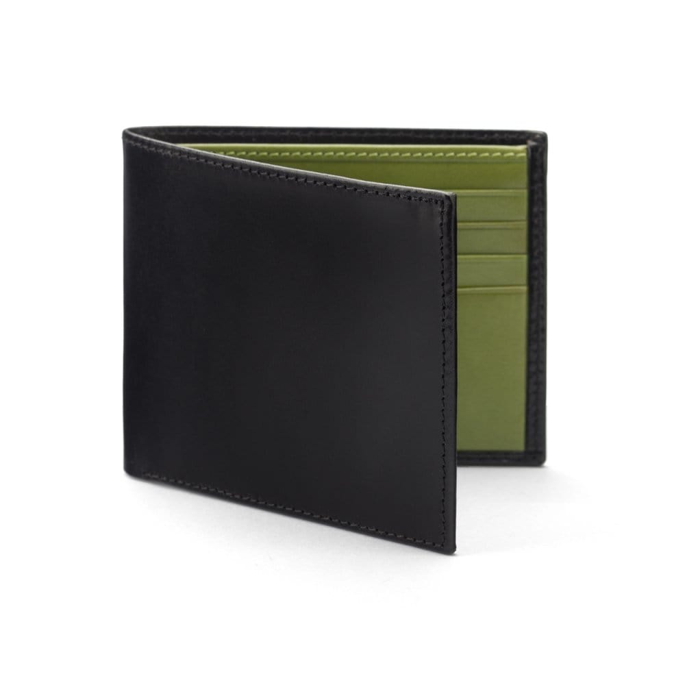 Black With Lime Compact Leather Billfold Wallet With RFID Protection