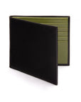 Men's leather billfold wallet, black with lime, front