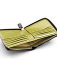 Men's leather wallet with zip around closure, black with lime,, inside