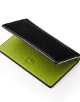 RFID bifold credit card holder, black with lime saffiano, RFID view