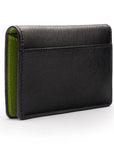 RFID bifold credit card holder, black with lime saffiano, back view