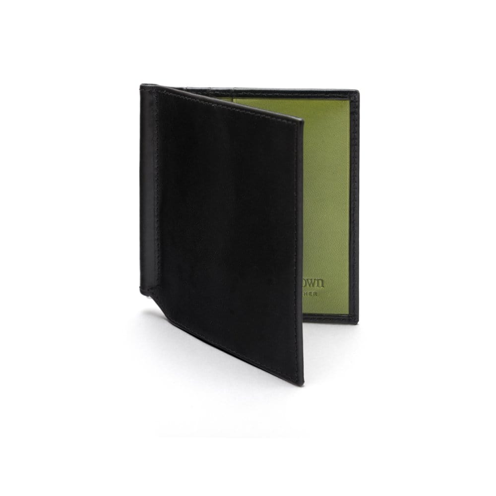 Black With Lime Compact Leather Money Clip Wallet