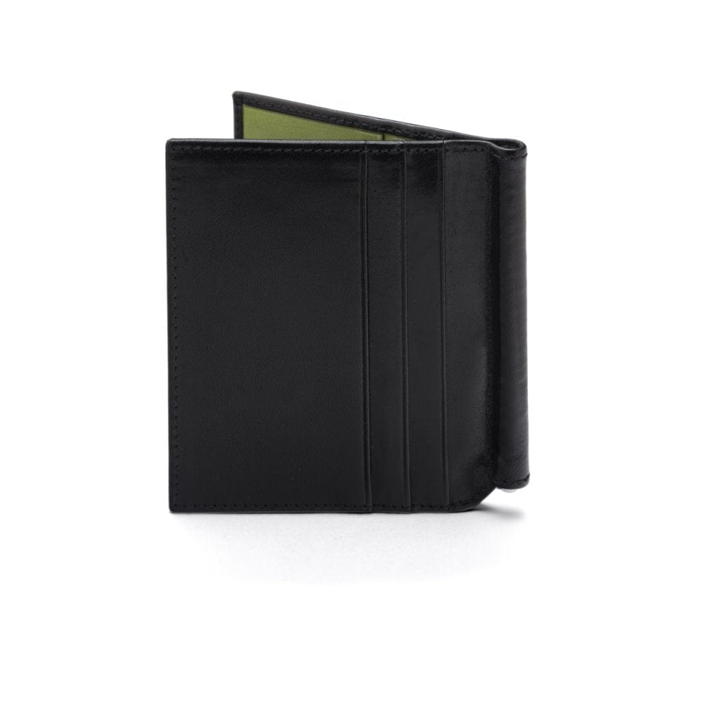 Black With Lime Compact Leather Money Clip Wallet