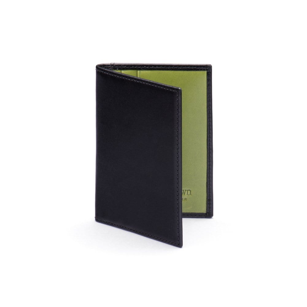 RFID leather credit card wallet, black with lime, front
