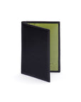 RFID leather credit card wallet, black with lime, front